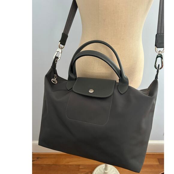 Longchamp Le Pliage Medium Neo Nylon Satchel Tote ~NIP~ Grey - Picture 1 of 9
